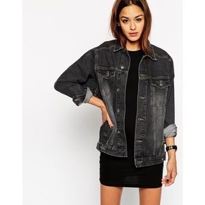 ASOS Design Denim Girlfriend Jacket in Washed Black